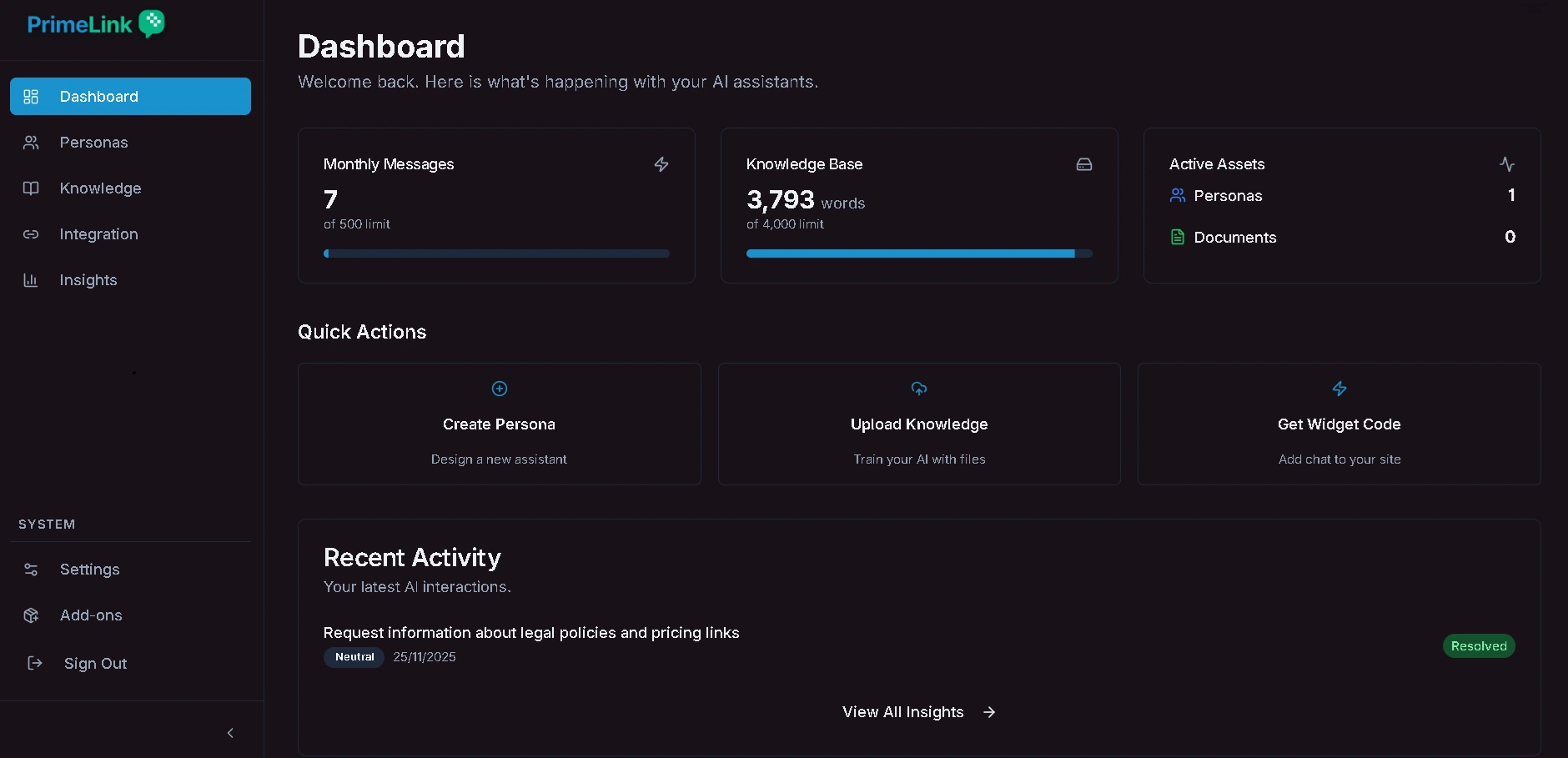 PrimeLink Dashboard